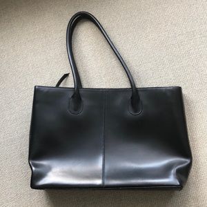 J Crew black leather tote bag
